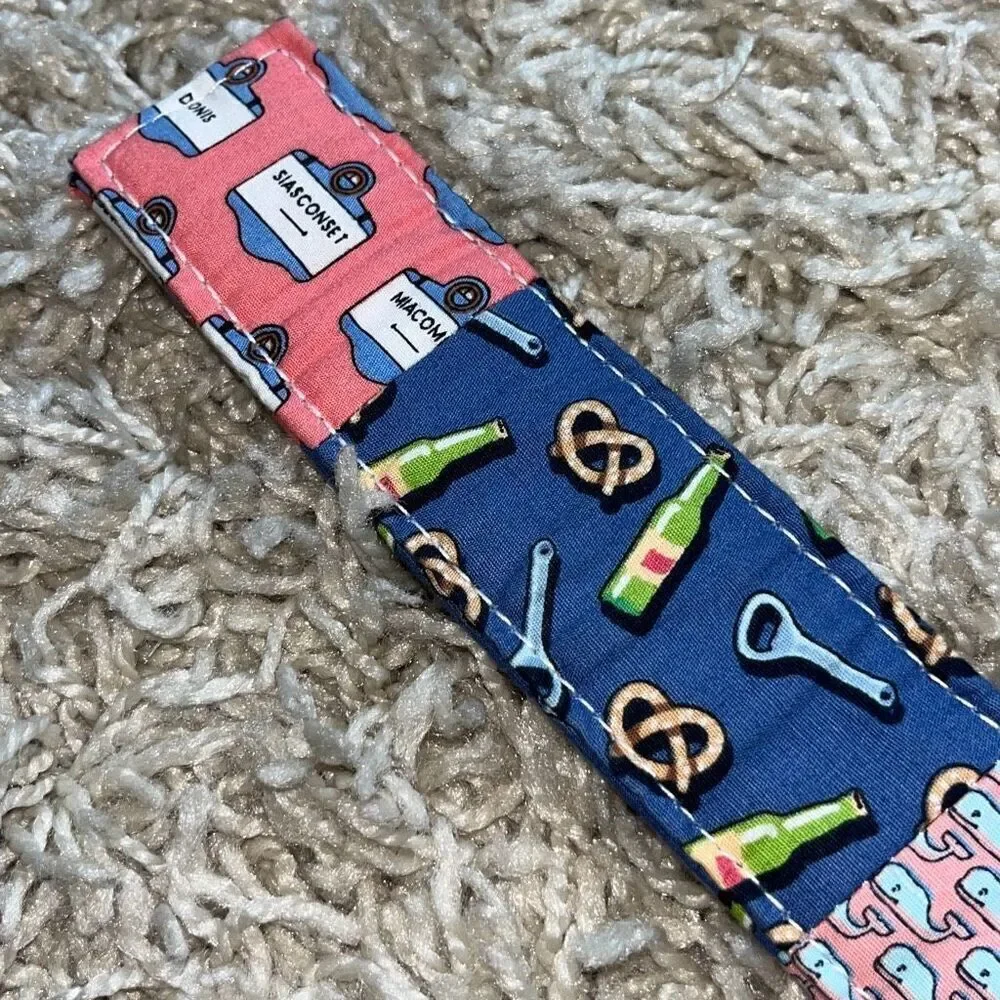 Vineyard Vines 100% Cotton Fabric Pink Blue Flower Flag Fish Belt Women’s Small